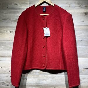 Vintage Lands End Boiled Wool Jacket Red Knot Buttons Size 18 Timeless Holiday